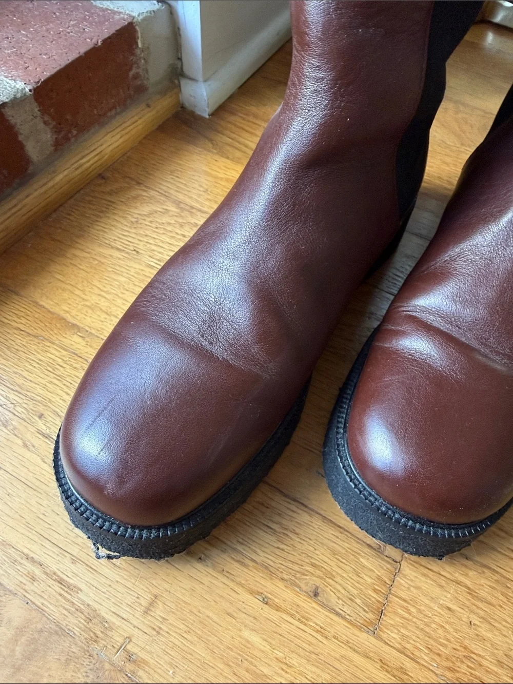STAUD Dark Brown Leather Over-the-Knee Boot with Black Stretch Panel